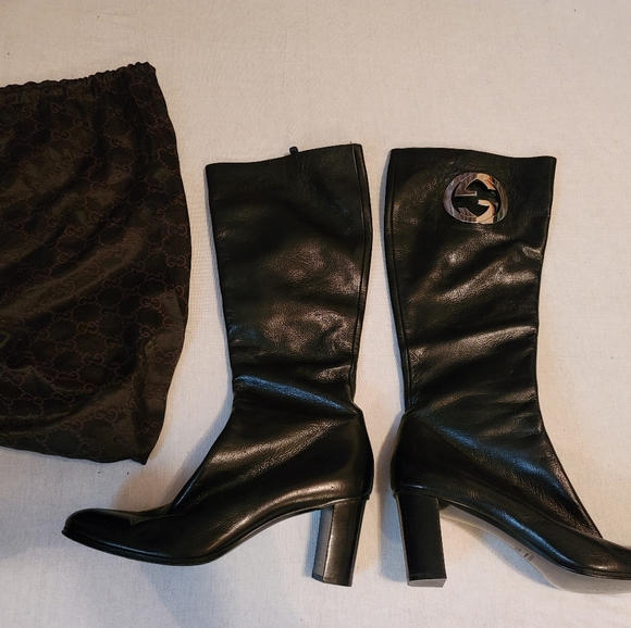 Gucci Boots 11B black leather high heels. Zip up over calf to knee. - Picture 5 of 12